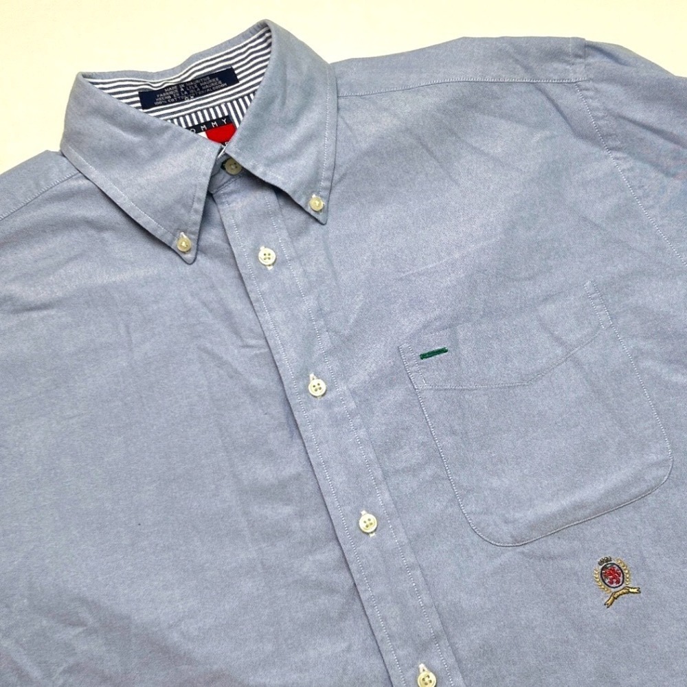 Tommy Hilfiger Mens Long Sleeve Crest Oxford Button Down Shirt Size M Light Blue